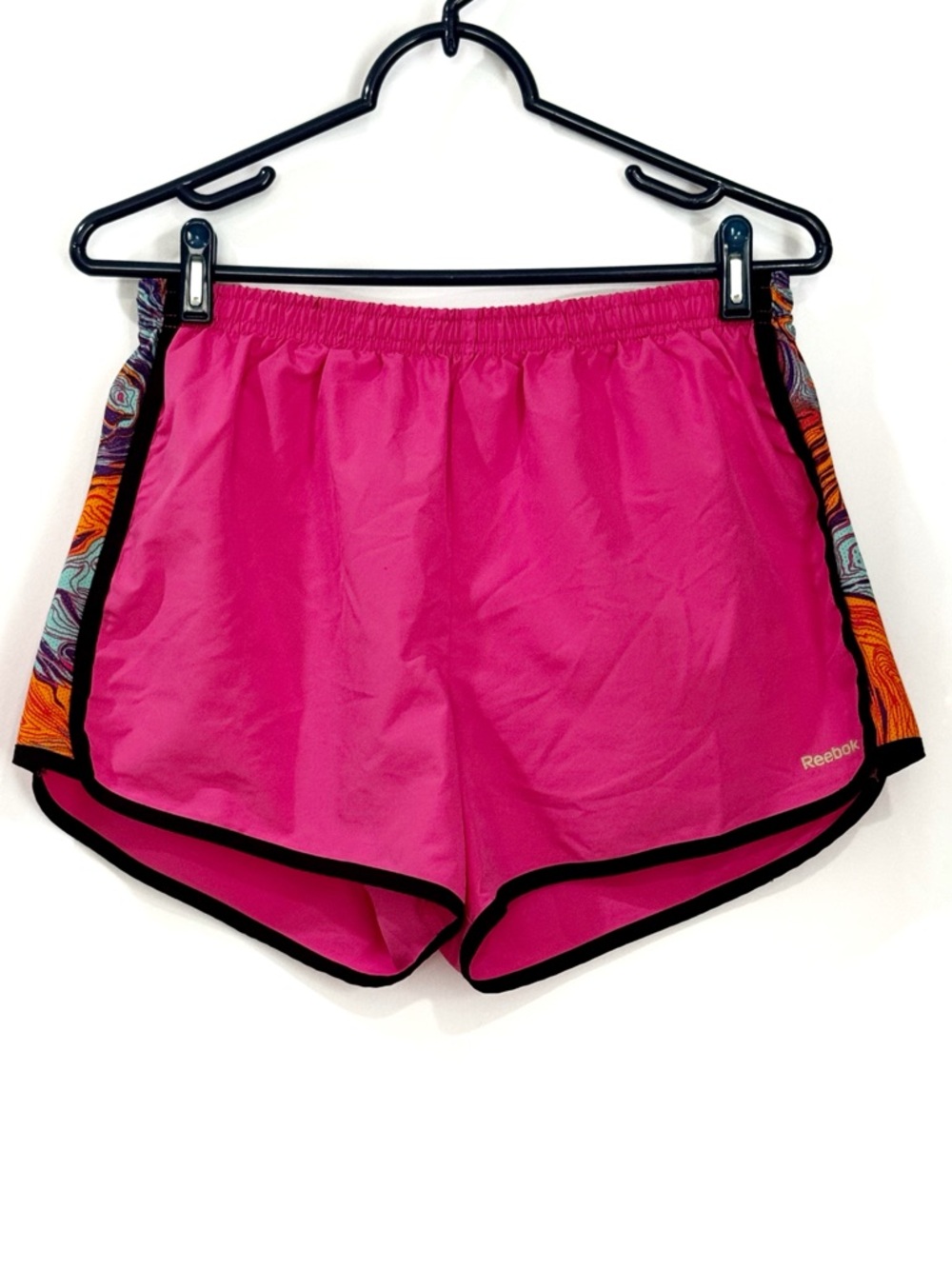 Reebok Play Dry Womens Pink and Black Athletic Running Shorts Elastic Medium
